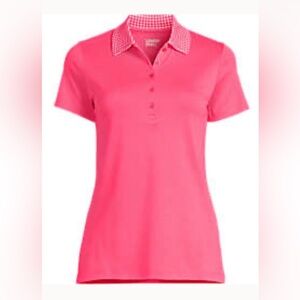 Women’s Lands' End Supima Cotton Polo Shirt in Rouge Pink Gingham